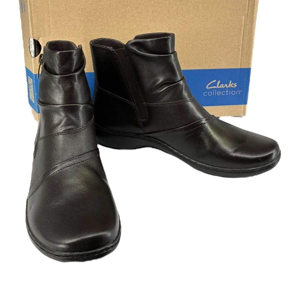 Chocolate Brown Leather Ankle Boots Booties Side Zip Comfort Clarks Cora Pace 10